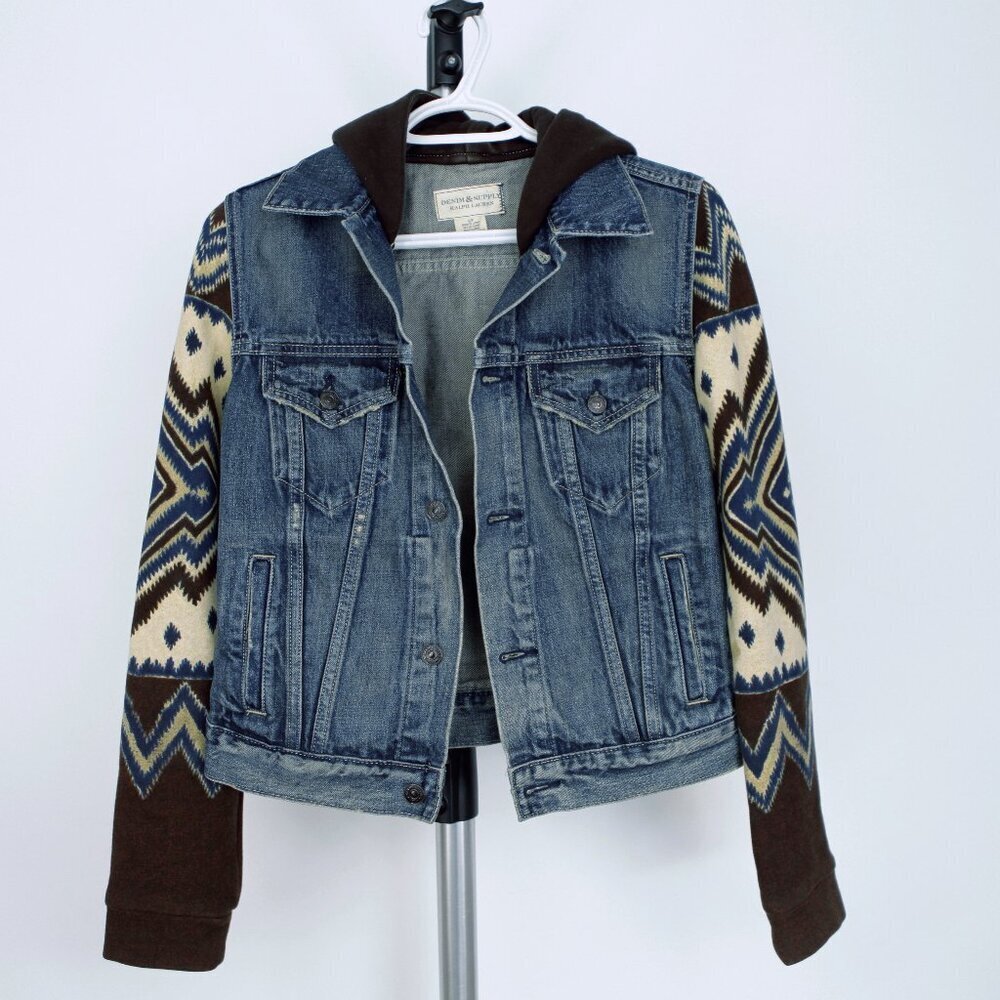 Sz S - Ralph Lauren Denim & Supply Southwest Knit-Sleeve Trucker Denim Jacket‎ - Picture 10 of 13
